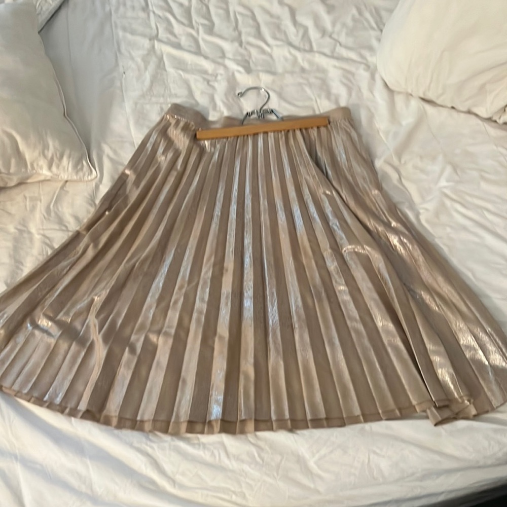 Gold lame pleated midi skirt from Anthropologie